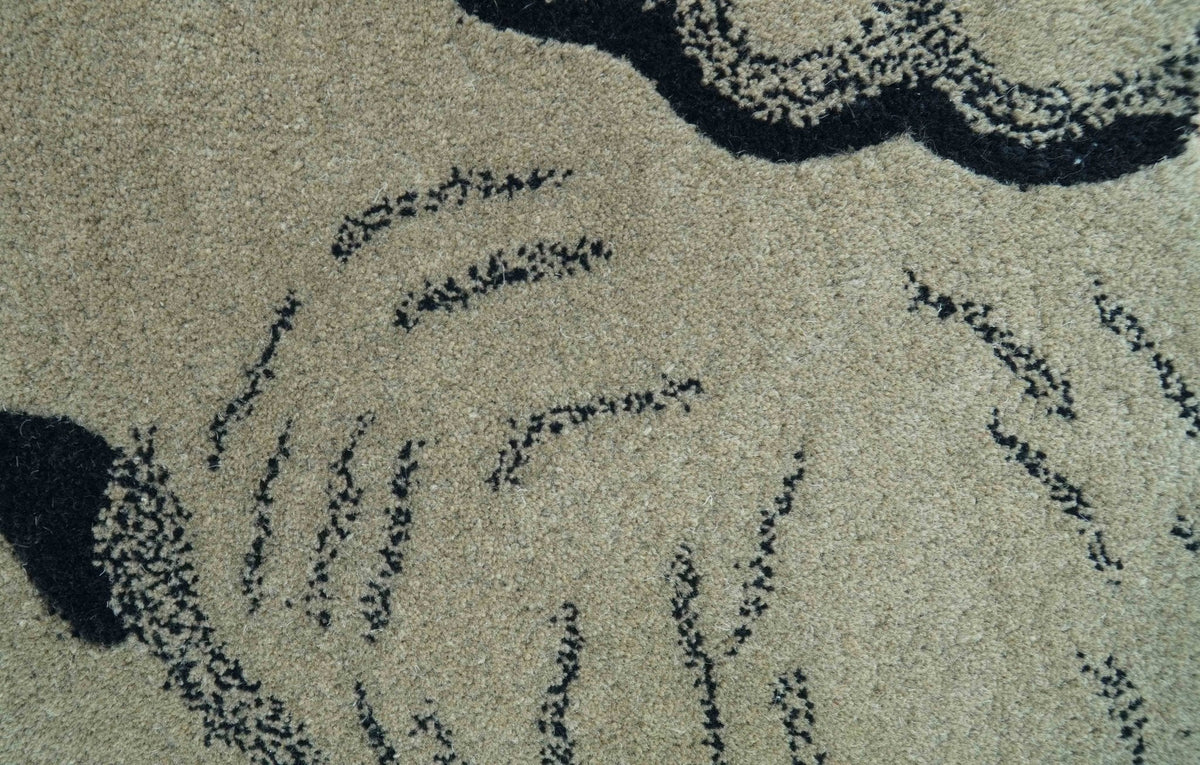Hand Tufted 2x3 Animal Beige Elephant Wool Area Rug.