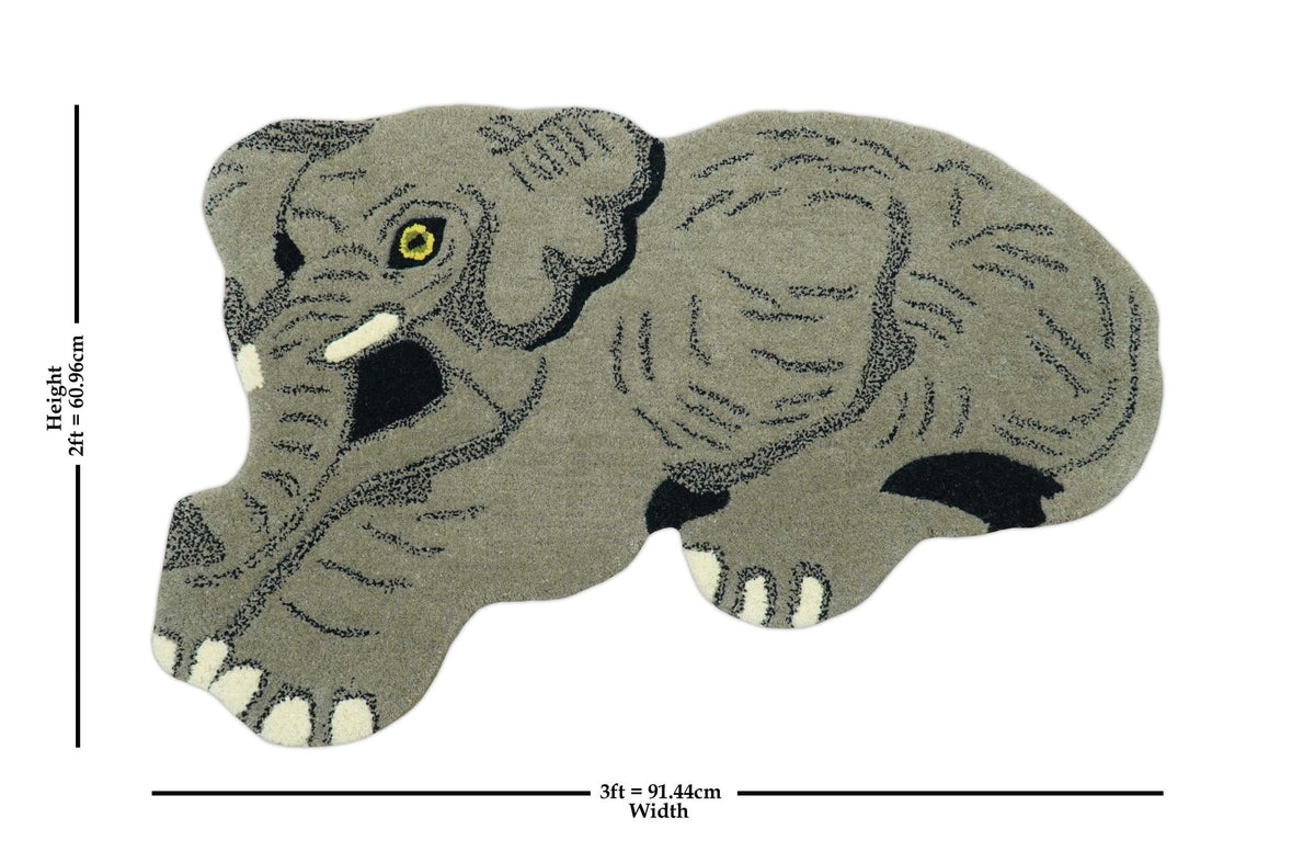 Hand Tufted 2x3 Animal Beige Elephant Wool Area Rug.