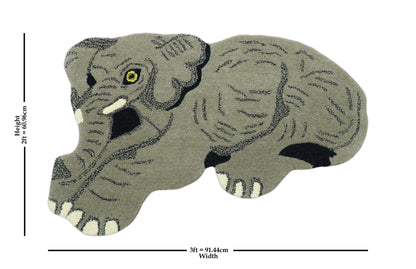 Hand Tufted 2x3 Animal Beige Elephant Wool Area Rug.