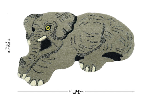 Hand Tufted 2x3 Animal Beige Elephant Wool Area Rug.