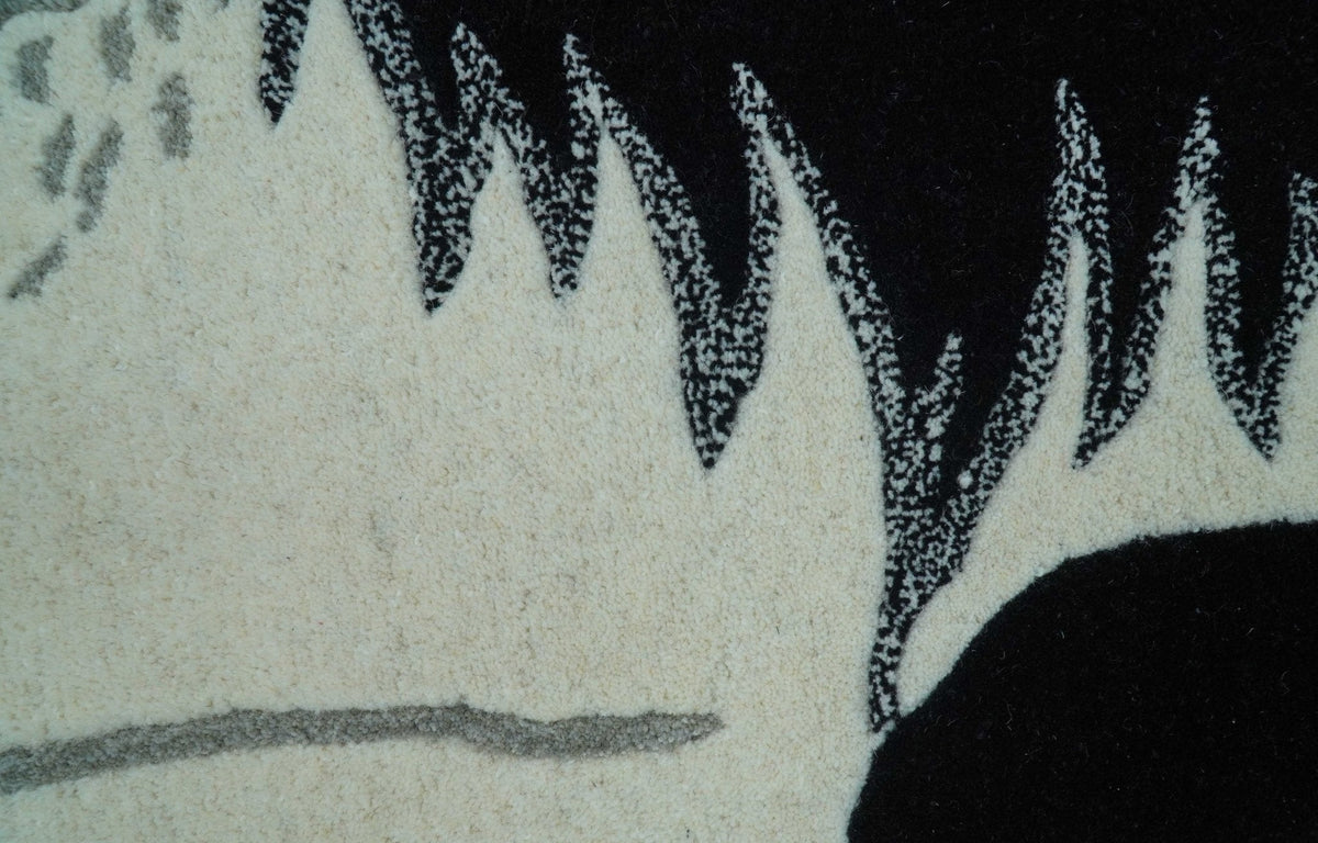 Hand Tufted 2x3 Animal Black And White Cat Wool Area Rug.