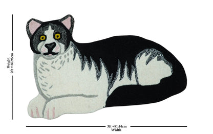 Hand Tufted 2x3 Animal Black And White Cat Wool Area Rug.