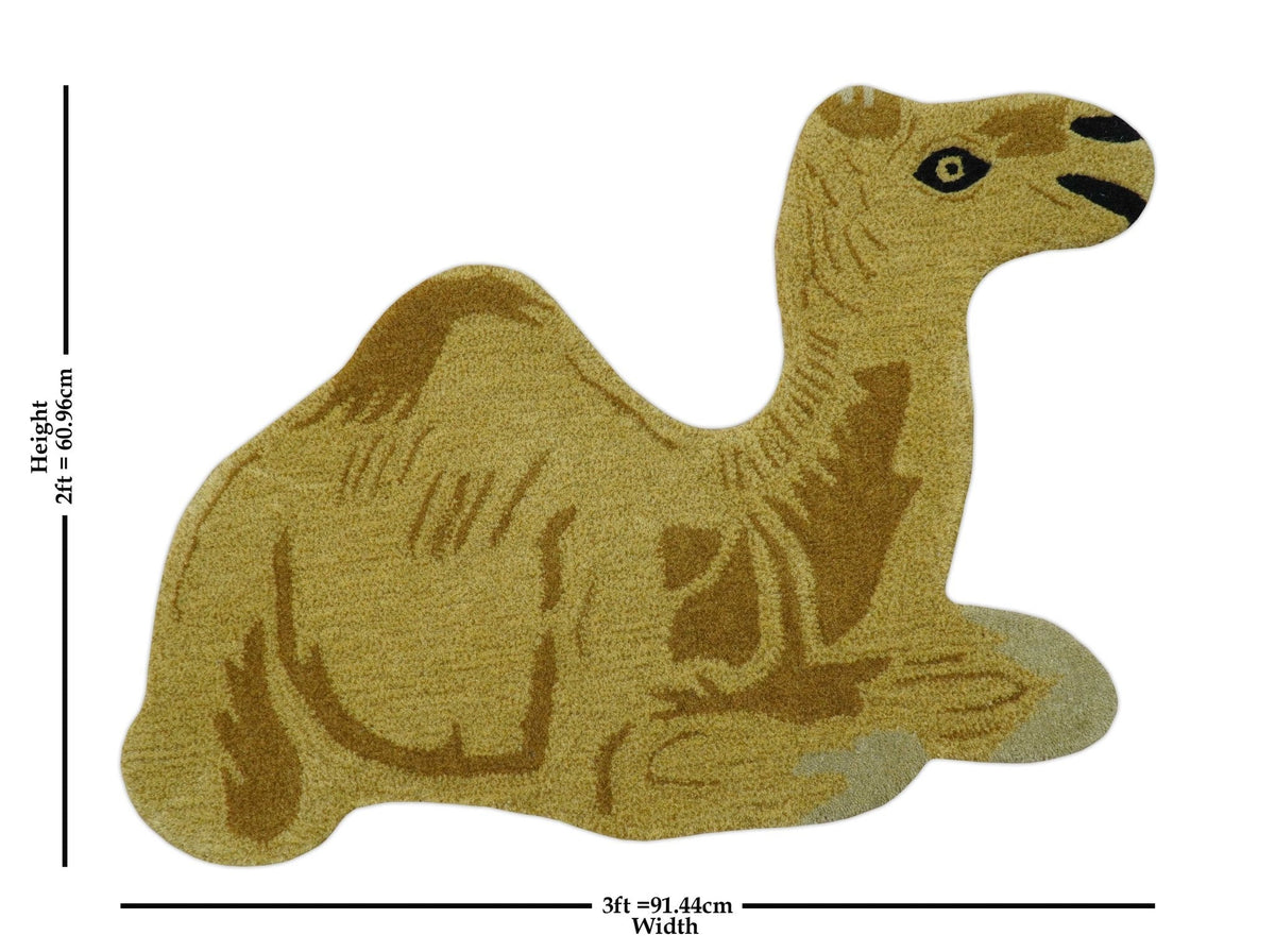 Hand Tufted 2x3 Animal Camel Wool Area Rug.