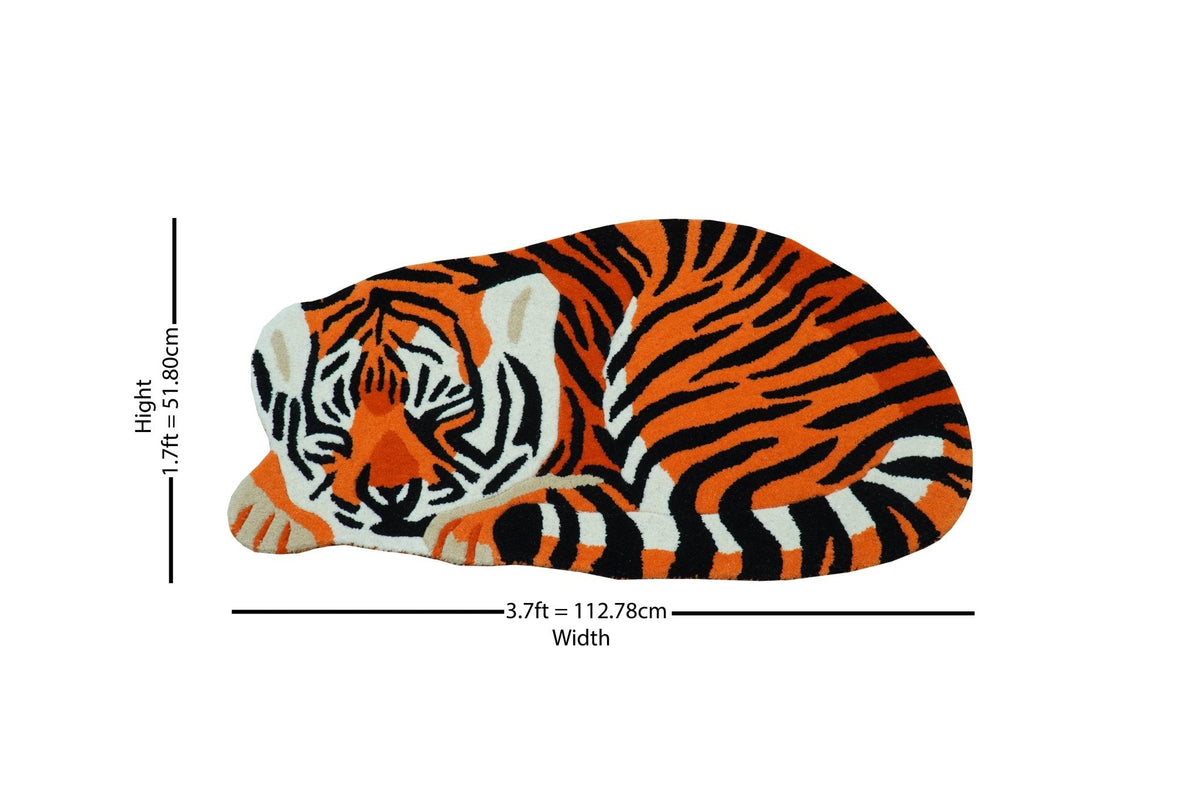 Hand Tufted 2x3 Animal Rust Baby Tiger Wool Area Rug.