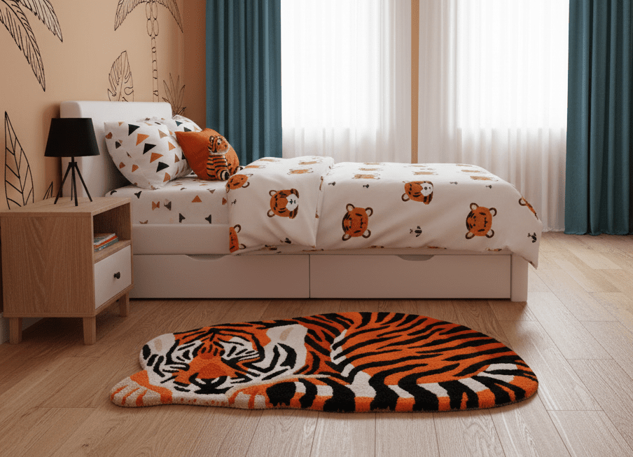 Hand Tufted 2x3 Animal Rust Baby Tiger Wool Area Rug.