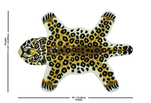 Hand Tufted 2x3 Gold Animal Leopard Wool Area Rug.