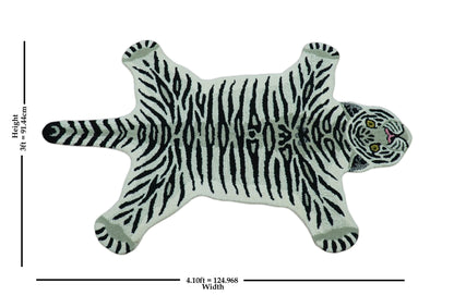 Hand Tufted 3x5 Black And White Animal Tiger Wool Area Rug.