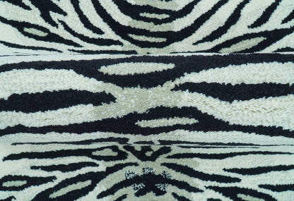Hand Tufted 3x5 Black And White Animal Tiger Wool Area Rug