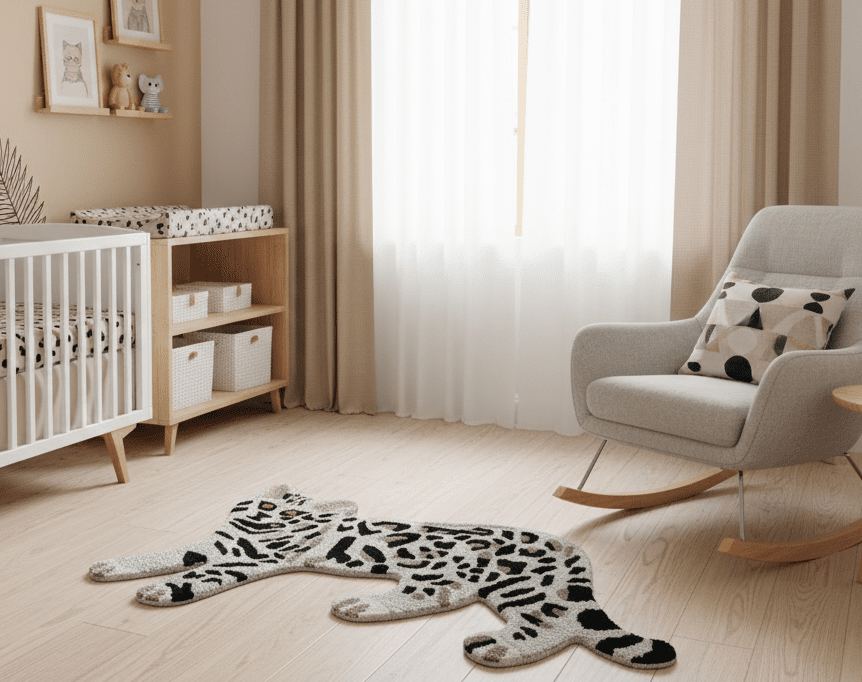 Hand Tufted Animal Cat White And Black 2x3 Wool Area Rug.