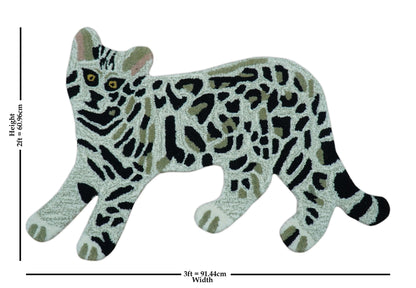Hand Tufted Animal Cat White And Black 2x3 Wool Area Rug.