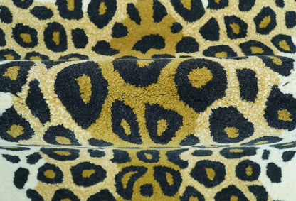 Hand Tufted Animal Leopard Gold And Black 3x5 Wool Area Rug.