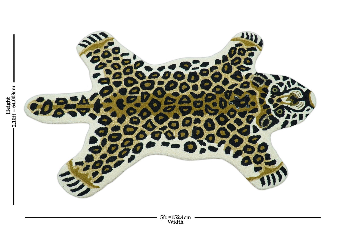 Hand Tufted Animal Leopard Gold And Black 3x5 Wool Area Rug.