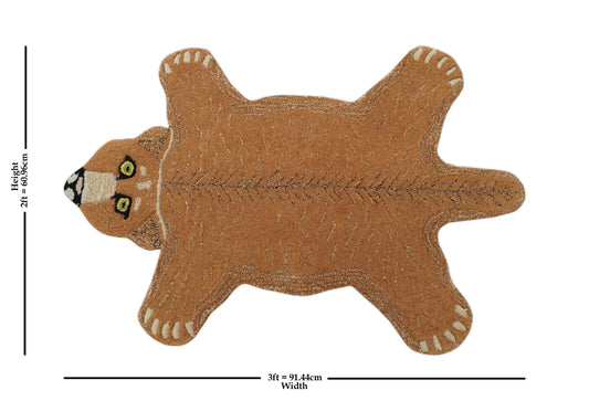 Hand Tufted Animal Lion Brown 2x3 Wool Area Rug