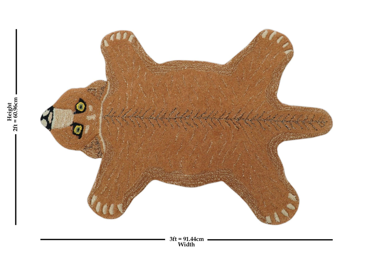 Hand Tufted Animal Lion Brown 2x3 Wool Area Rug.