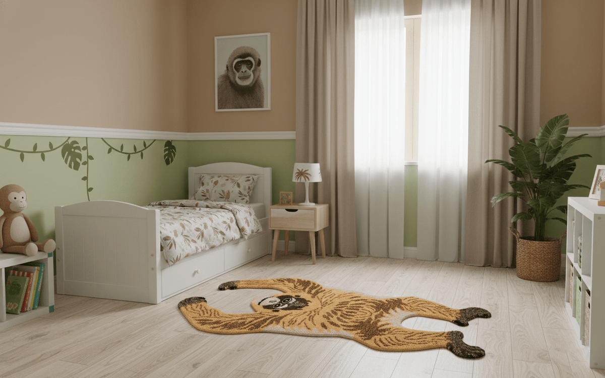 Hand Tufted Animal Monkey Brown 2x4 Wool Area Rug.