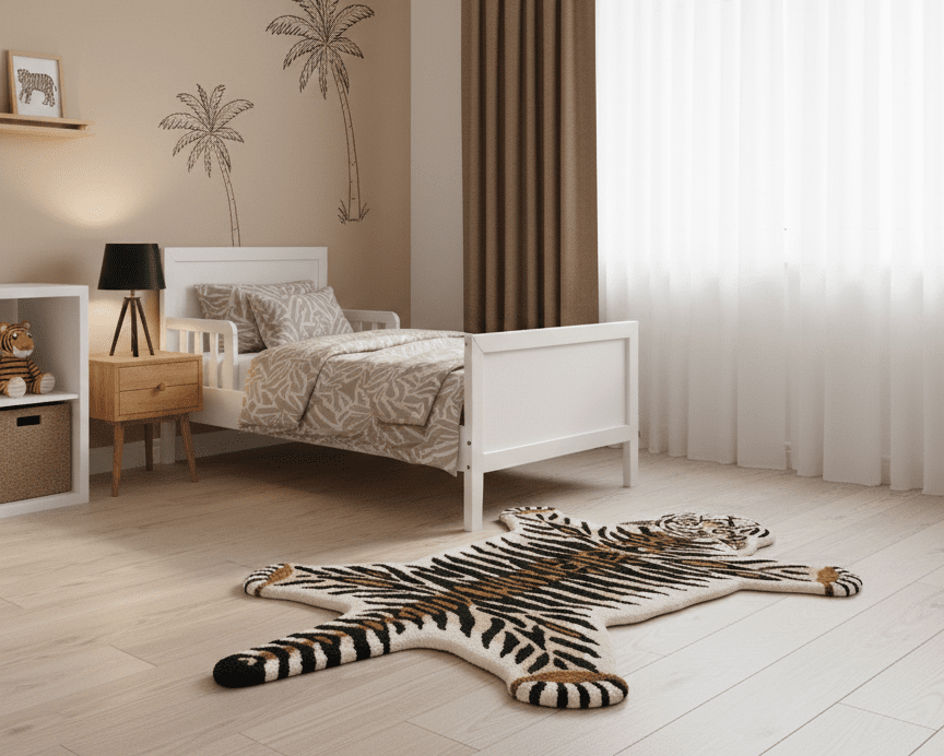 Hand Tufted Animal Tiger Black 3x5 Wool Area Rug.