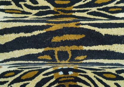 Hand Tufted Animal Tiger Black 3x5 Wool Area Rug.