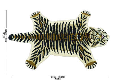 Hand Tufted Animal Tiger Black 3x5 Wool Area Rug.