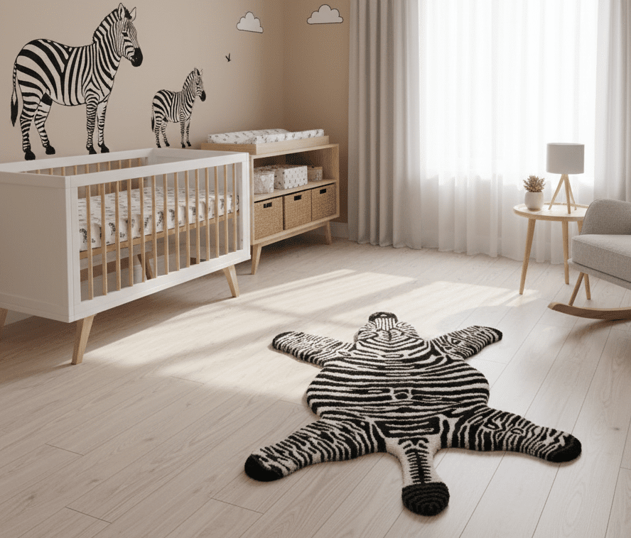 Hand Tufted Animal Zebra Black 3x5 Wool Area Rug.