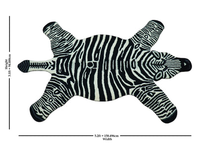 Hand Tufted Animal Zebra Black 3x5 Wool Area Rug.