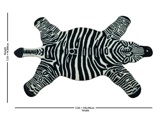 Hand Tufted Animal Zebra Black 3x5 Wool Area Rug.