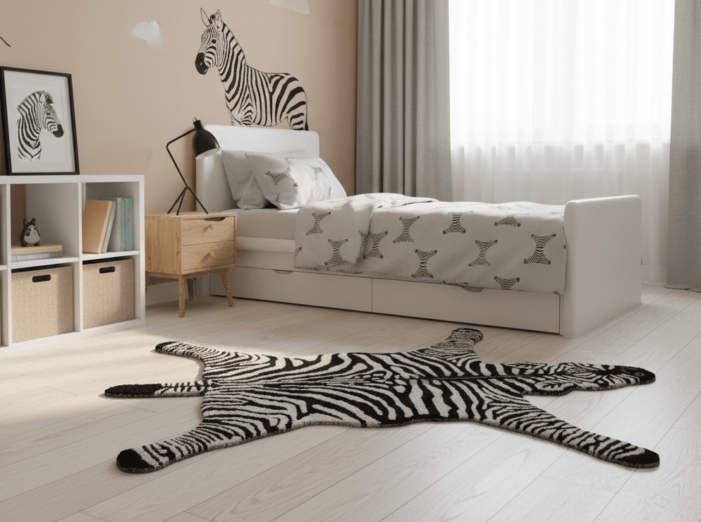 Hand Tufted Animal Zebra White And Black 3x5 Wool Area Rug.