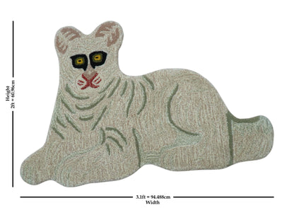 Hand Tufted Beige Animal Tiger 2x3 Wool Area Rug.