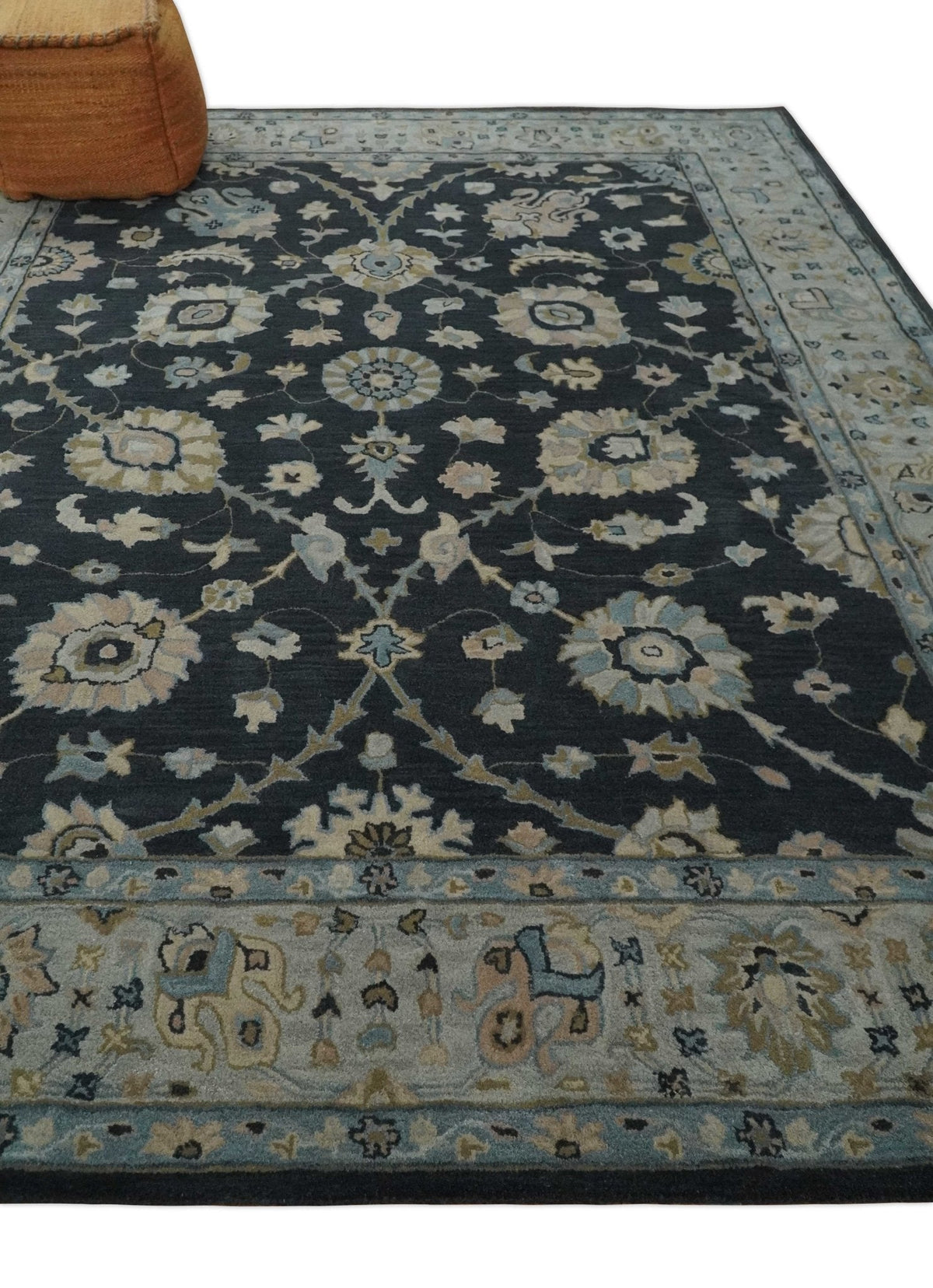 Hand Tufted Black and Silver Modern Turkish Oushak Multi size wool Area Rug, Kids, Living Room and Bedroom Rug.