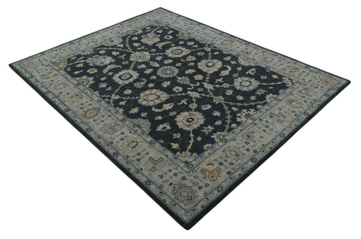Hand Tufted Black and Silver Modern Turkish Oushak Multi size wool Area Rug, Kids, Living Room and Bedroom Rug.