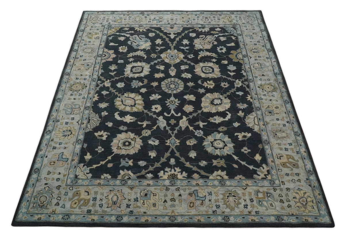 Hand Tufted Black and Silver Modern Turkish Oushak Multi size wool Area Rug, Kids, Living Room and Bedroom Rug.