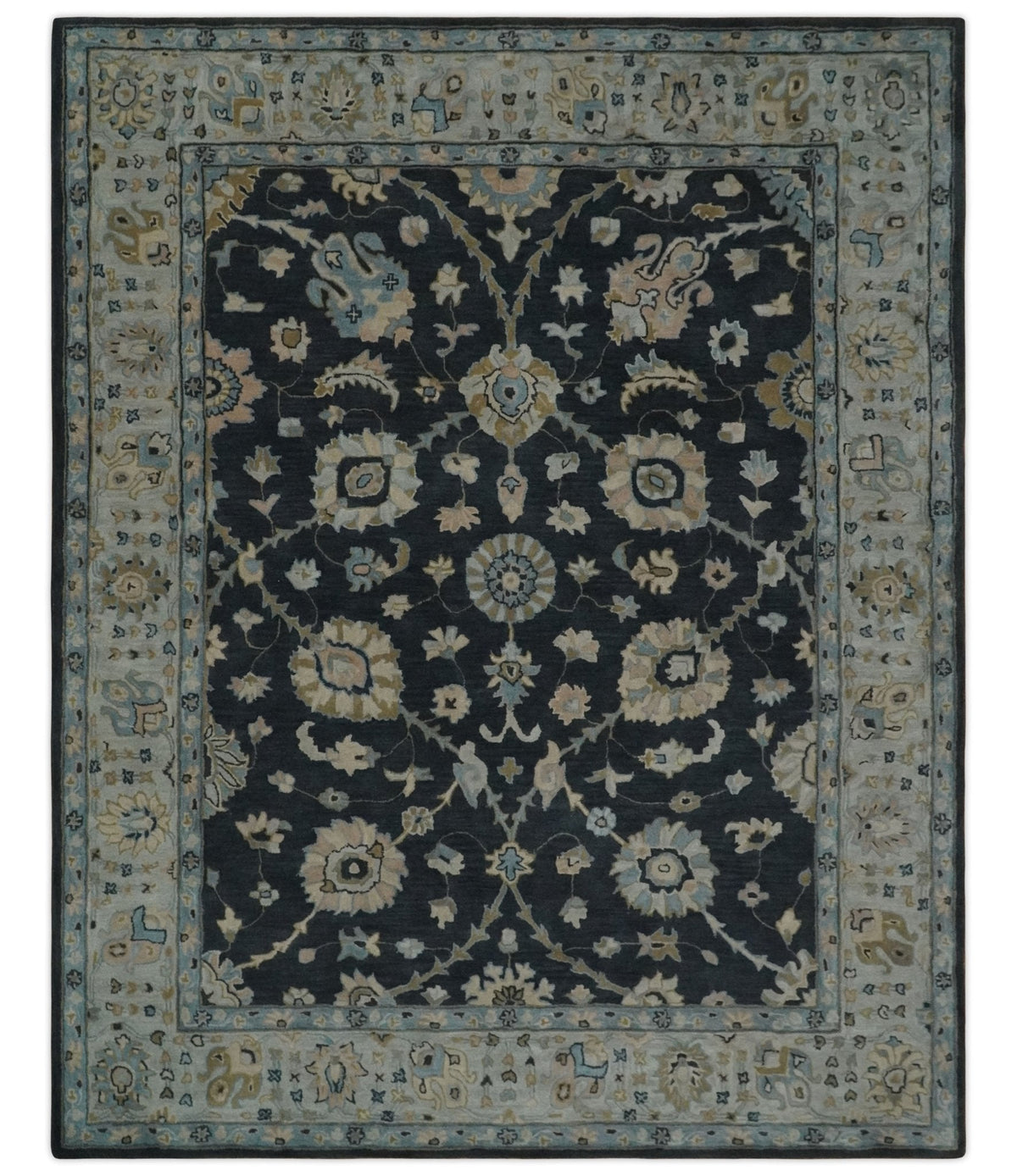 Hand Tufted Black and Silver Modern Turkish Oushak Multi size wool Area Rug, Kids, Living Room and Bedroom Rug.