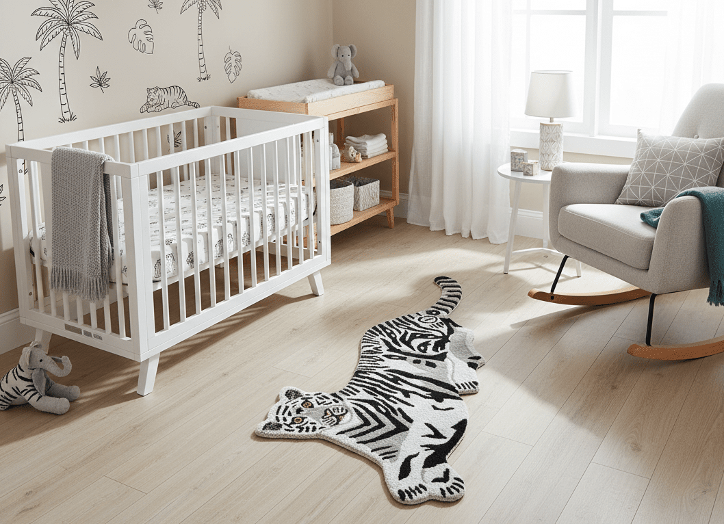 Hand Tufted Black And White Animal Tiger 2x6  Wool Area Rug.