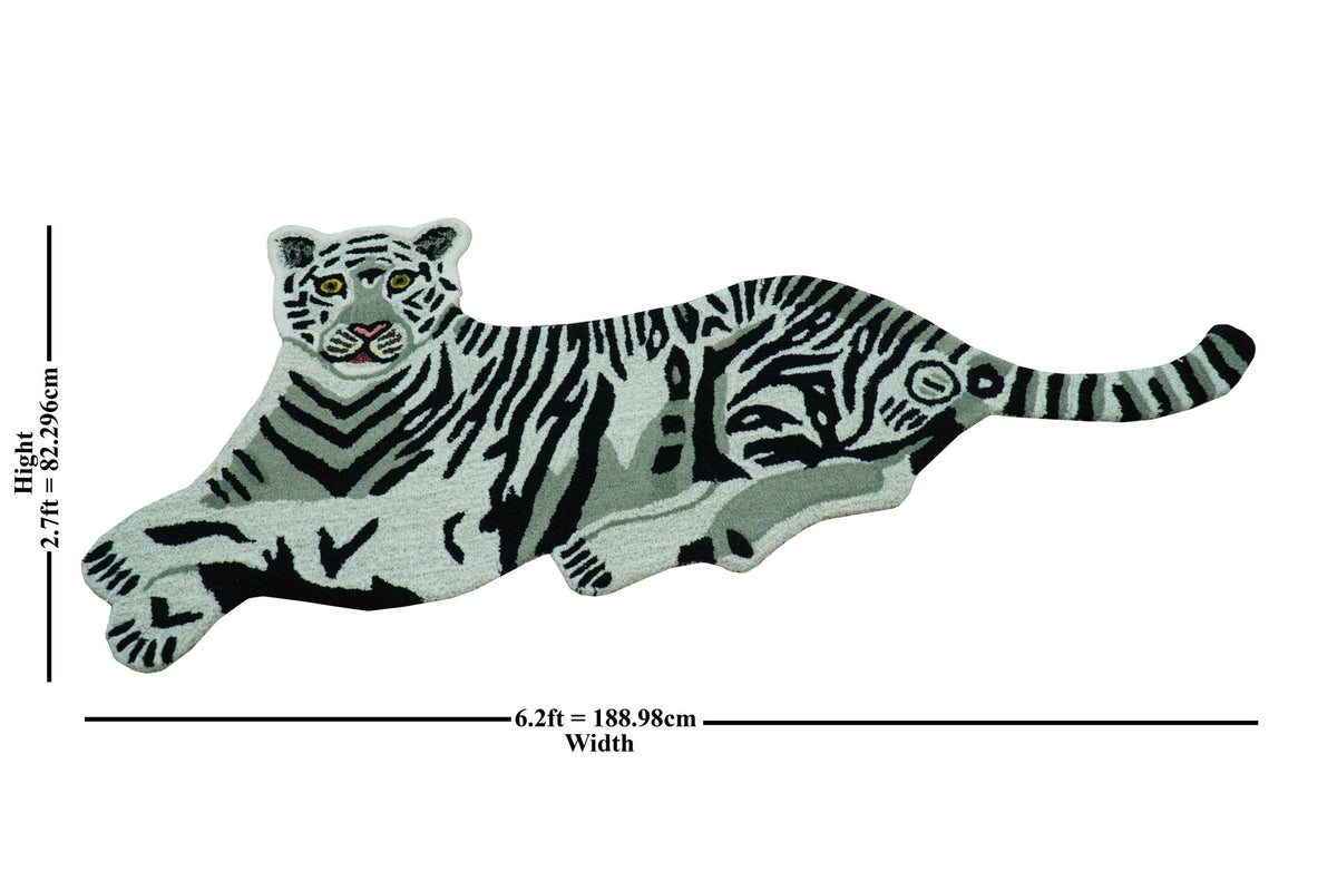 Hand Tufted Black And White Animal Tiger 2x6  Wool Area Rug.