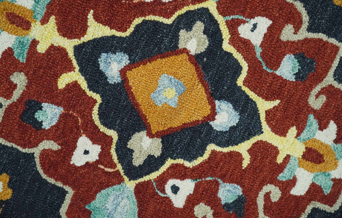 Hand Tufted Black, Rust and Beige Persian Style Wool Area Rug.
