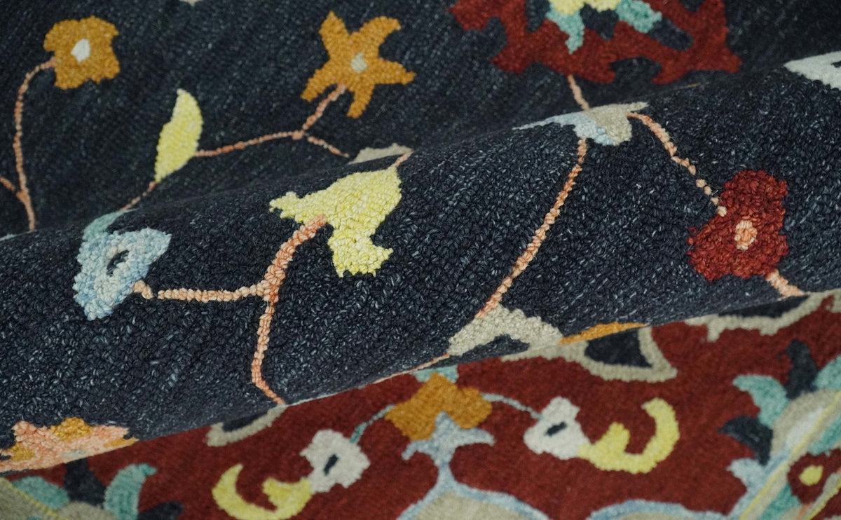 Hand Tufted Black, Rust and Beige Persian Style Wool Area Rug.