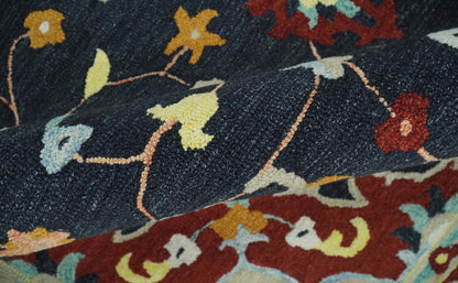 Hand Tufted Black, Rust and Beige Persian Style Wool Area Rug.