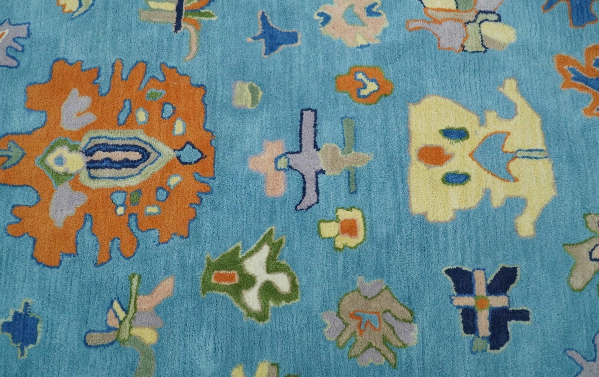 Hand Tufted Blue and Ivory Multi Size Modern Colorful Oushak Rug.
