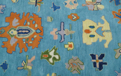 Hand Tufted Blue and Ivory Multi Size Modern Colorful Oushak Rug.