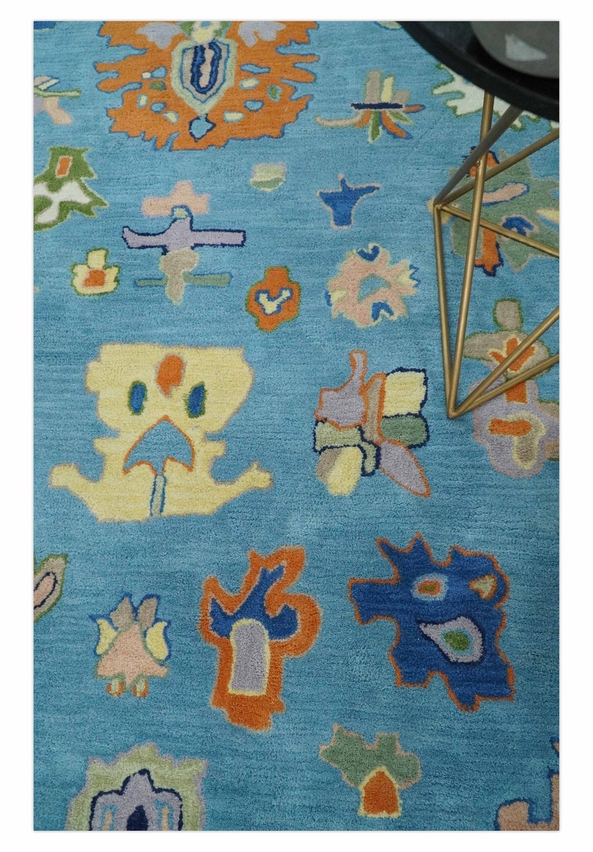 Hand Tufted Blue and Ivory Multi Size Modern Colorful Oushak Rug.