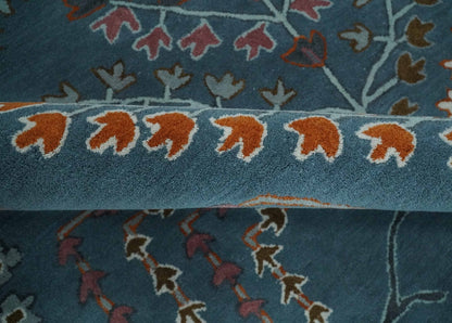 Tree of life Hand Tufted Teal Blue, Brown and Red Traditional Floral Custom Made Wool Area Rug, Kids, Living Room and Bedroom Rug.