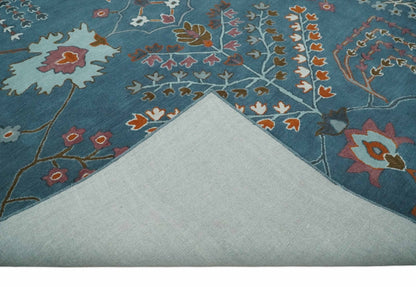 Tree of life Hand Tufted Teal Blue, Brown and Red Traditional Floral Custom Made Wool Area Rug, Kids, Living Room and Bedroom Rug.
