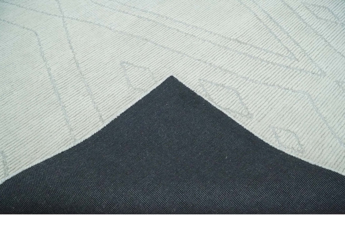 Hand Tufted Ivory Traditional Geometrical Moroccan Design Custom Made Rug.