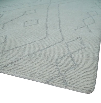 Hand Tufted Ivory Traditional Geometrical Moroccan Design Custom Made Rug.