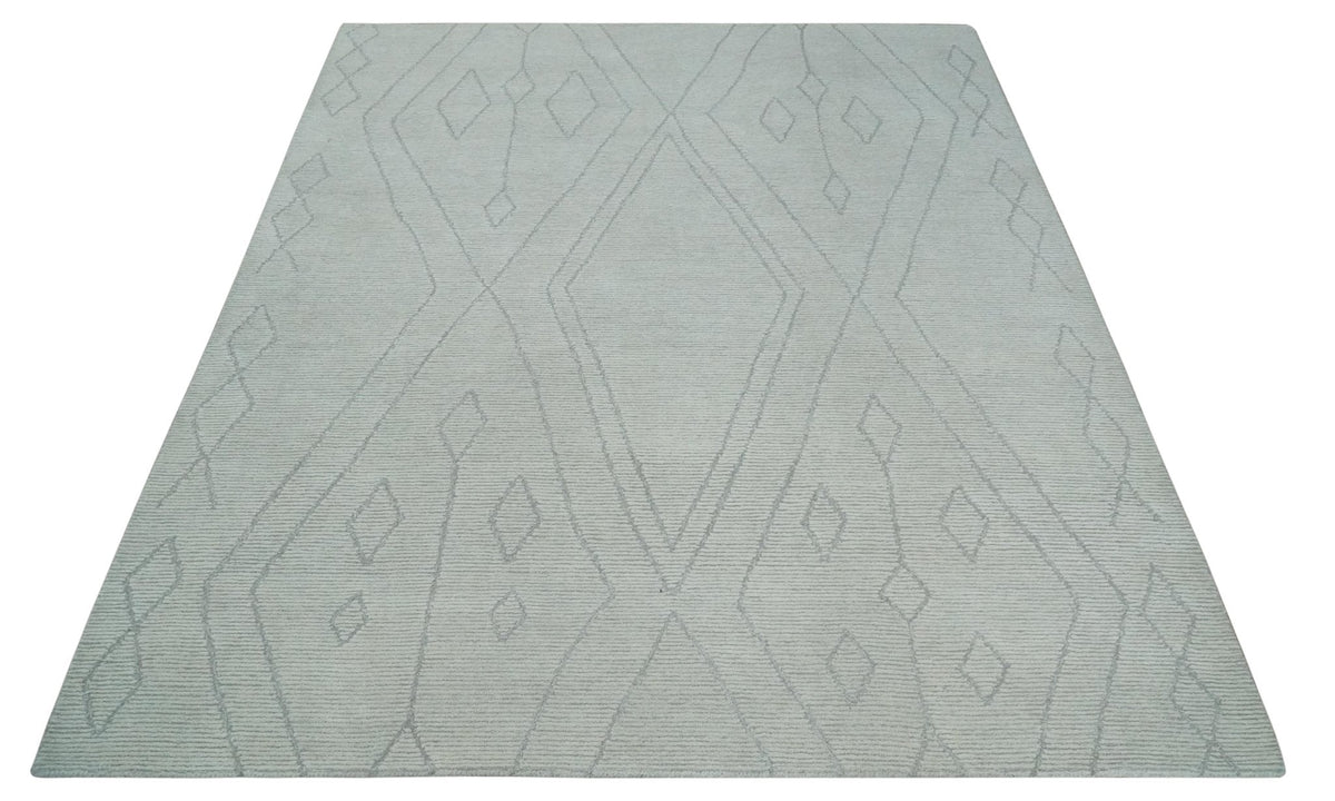 Hand Tufted Ivory Traditional Geometrical Moroccan Design Custom Made Rug.