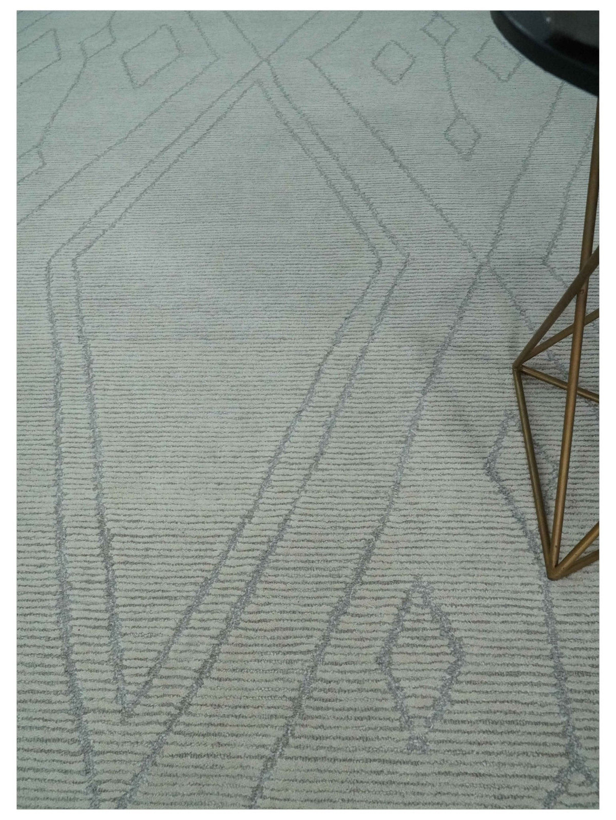 Hand Tufted Ivory Traditional Geometrical Moroccan Design Custom Made Rug.