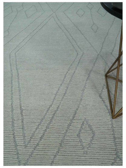 Hand Tufted Ivory Traditional Geometrical Moroccan Design Custom Made Rug.
