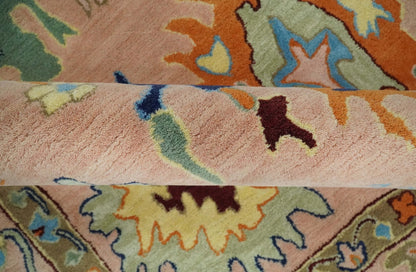 Hand Tufted Pink Peach and Gold Modern Colorful Oushak Rug.