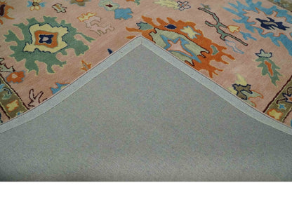 Hand Tufted Pink Peach and Gold Modern Colorful Oushak Rug.