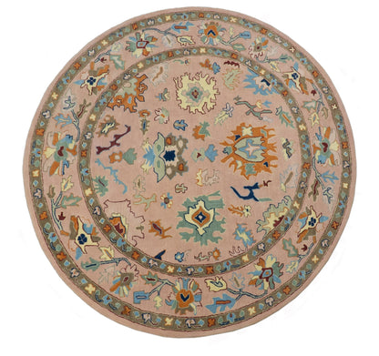 Hand Tufted Pink Peach and Gold Modern Colorful Oushak Rug.
