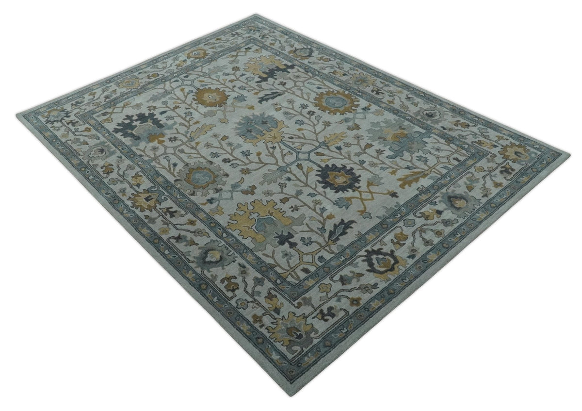 Hand Tufted Silver and Blue Donegal Oushak Rug, Multi Size Living Room and Bedroom Rug.